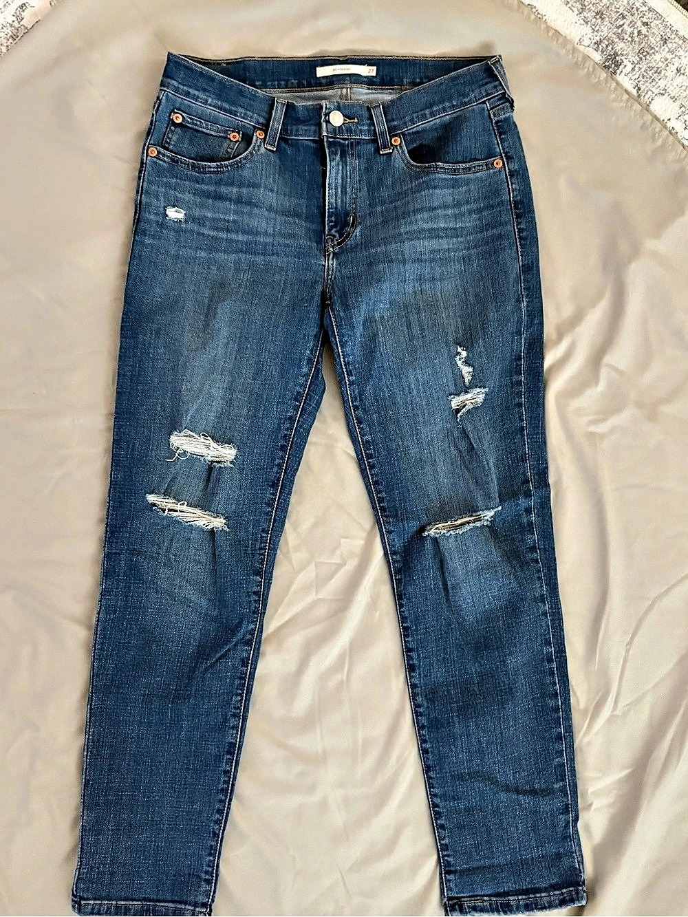 Levi's Boyfriend Distressed Jeans in Blue Waist 27